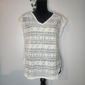 Le Lis Cream Sheer Lace Blouse Size Medium